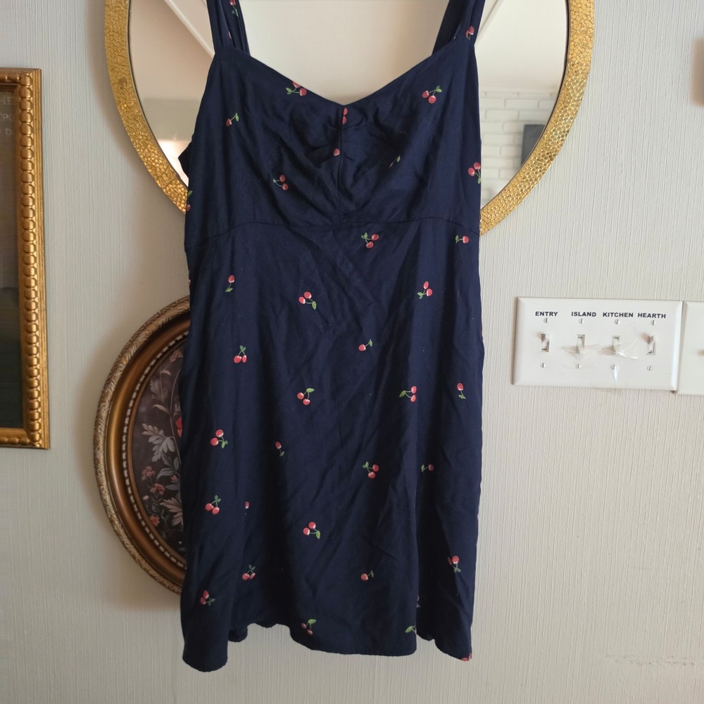 Old navy cherry print  navy blue dress with pockets womens size xl